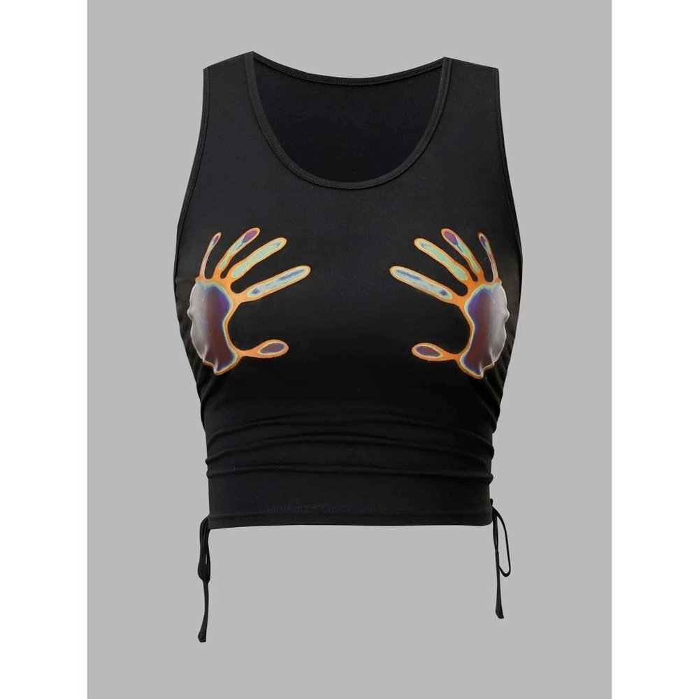 NEW SHEIN ICON 90s Hands Print Drawstring Tank Top Size M Color Black
